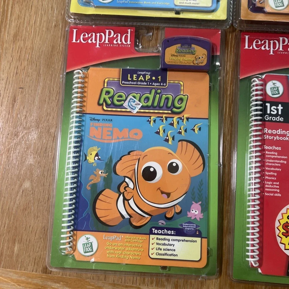 LeapFrog 4 LeapPad Interactive Books & Cartridge Alphabet, Pooh, Toy Story, Nemo
